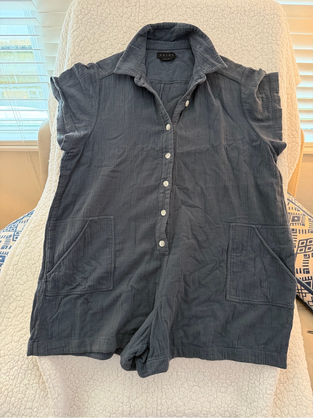 Hatch Lenora Slate Blue Gauze Romper - Picture 2 of 5